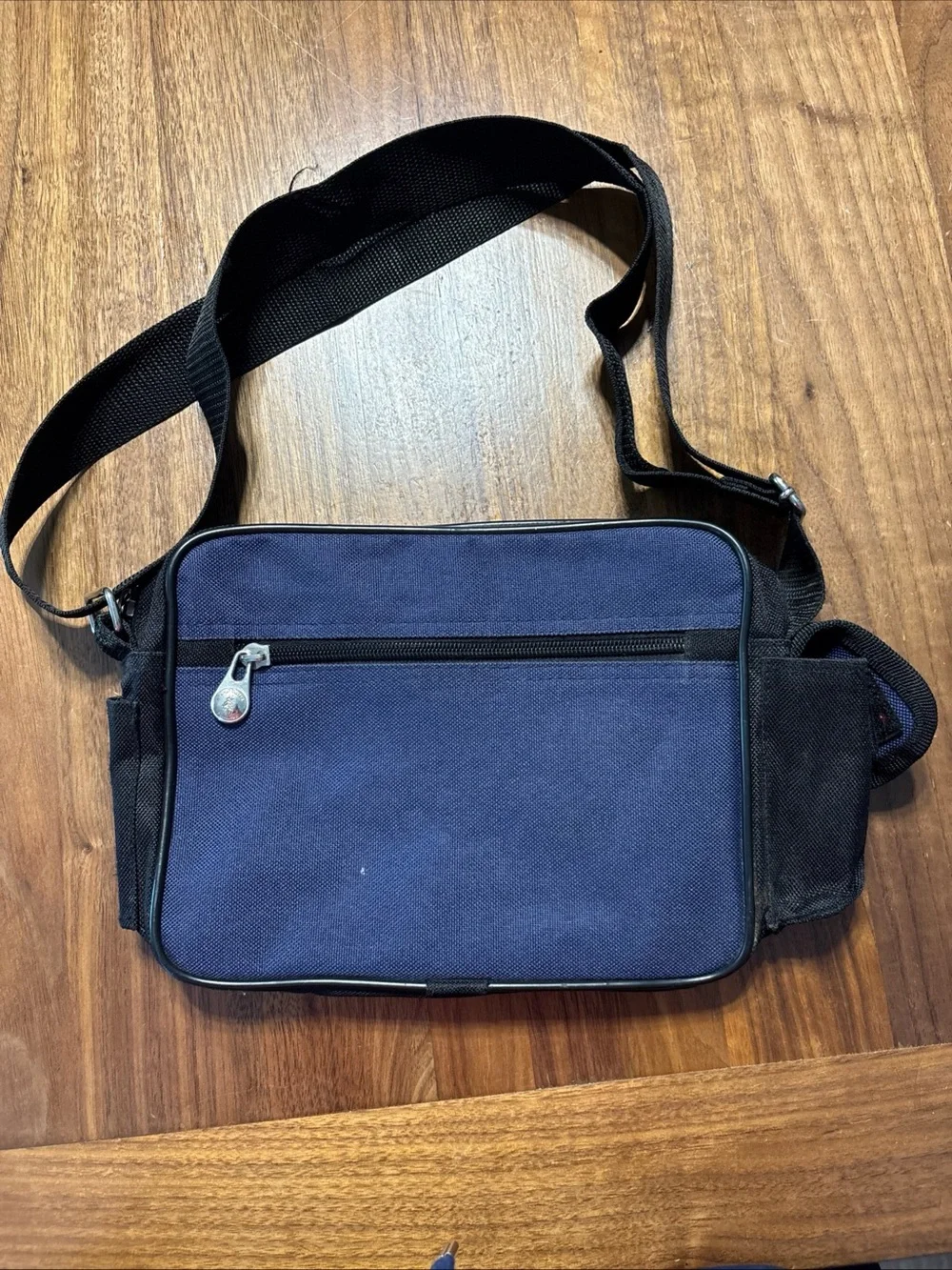 Vintage R.Q. PoloTeam London Blue Canvas Leather Trim Small Messenger Bag